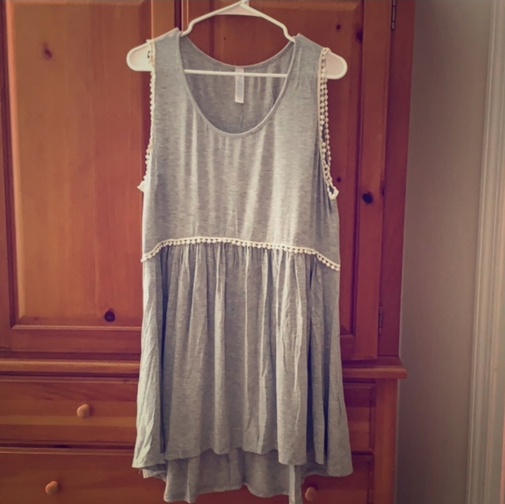 Paisley Grace Vintage Boho Gray Tunic Tank XL